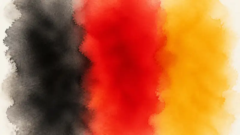 Abstract watercolor in German flag colors, with vertical black, red, and gold pigment fields