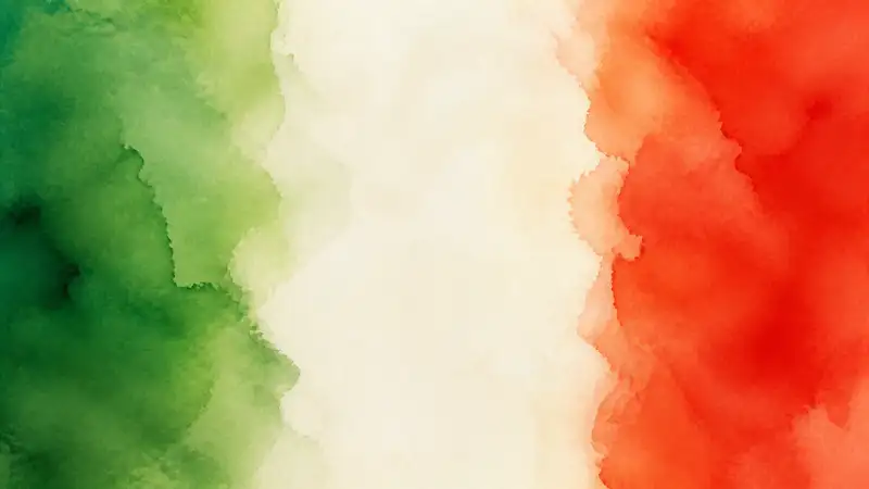 Abstract watercolor in Italian flag colors, with vertical green, white, and red pigment fields
