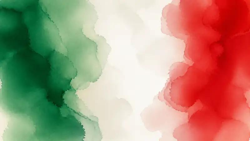 Abstract watercolor in Italian flag colors, with vertical green, white, and red pigment fields